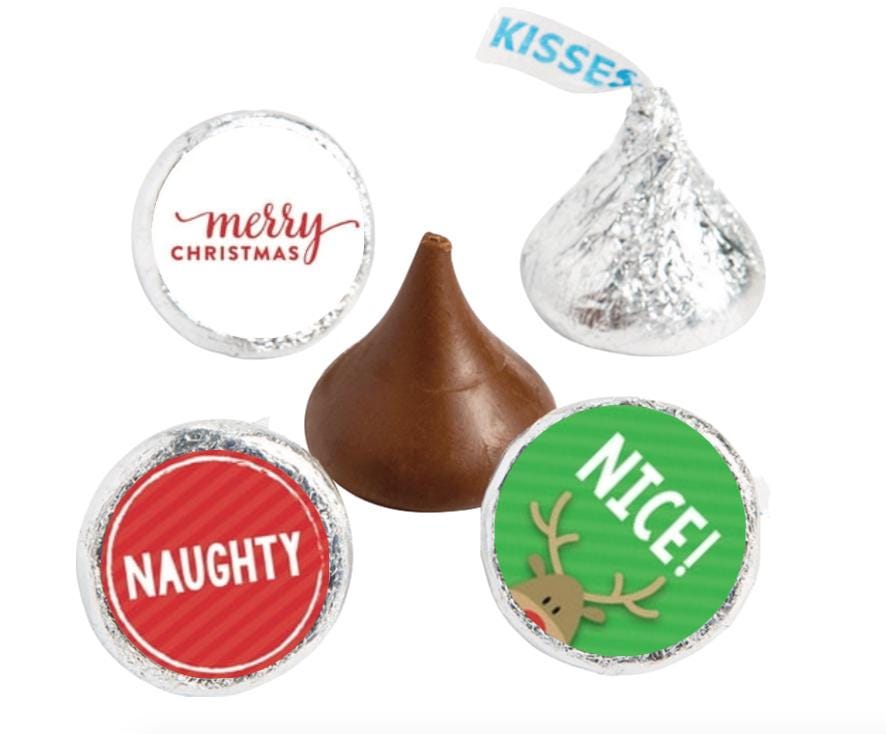 Naughty and Nice Kisses Candy Stickers | 100pcs|Glossy| Christmas Party Favors | 0.75in