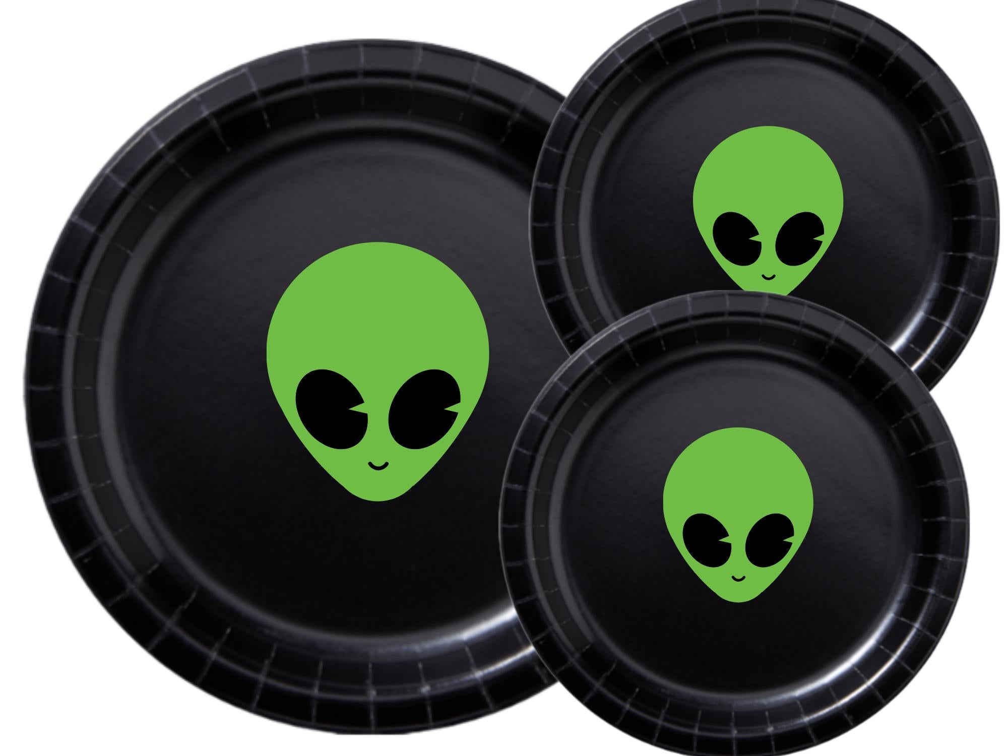 Alien Party Paper Plates Set | Black Space Theme Tableware | 40 Piece Plate Kit