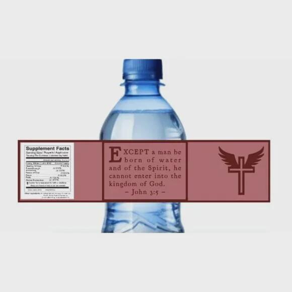 Biblical Scripture John 3:5, Spiritual Water bottle Labels, Religious Cross