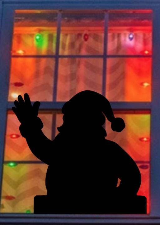 Santa Waving Window Cling | Large Christmas Silhouette Decal | Reusable Holiday Decor