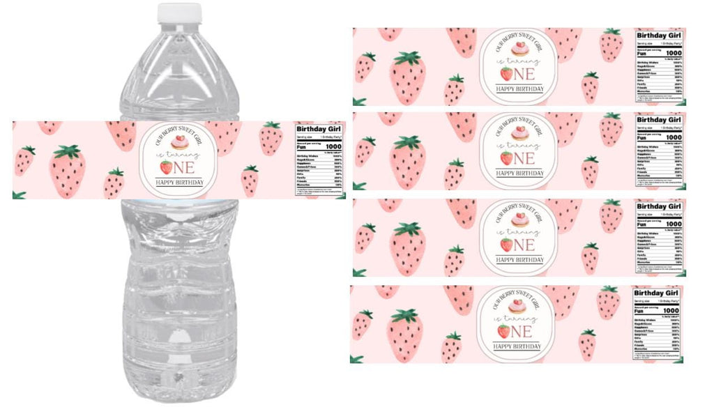Our Berry Sweet Girl Is Turning 1| Water Bottle Labels |12pcs | Strawberry Party| 1st Birthday