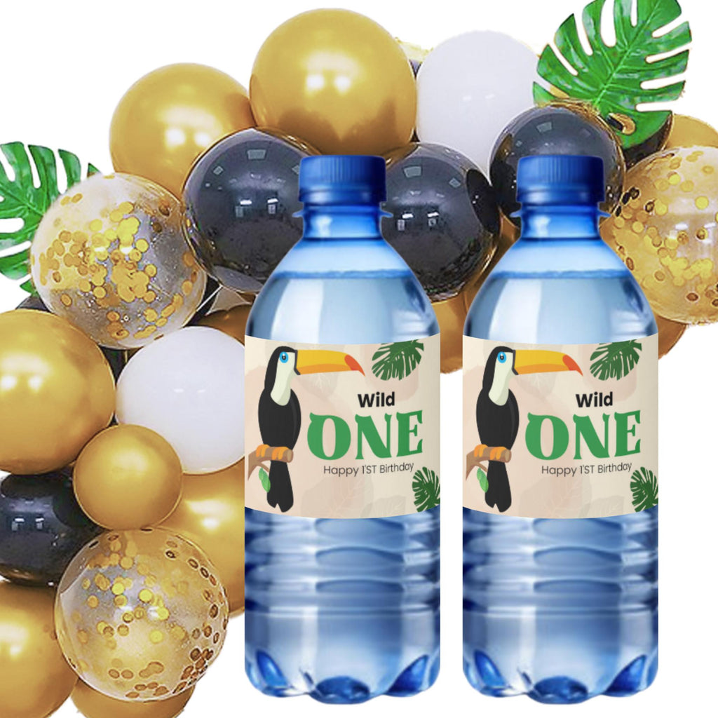 Safari 1st Birthday Water Labels | Wild 1 Bottle Stickers | Glossy Party Decor