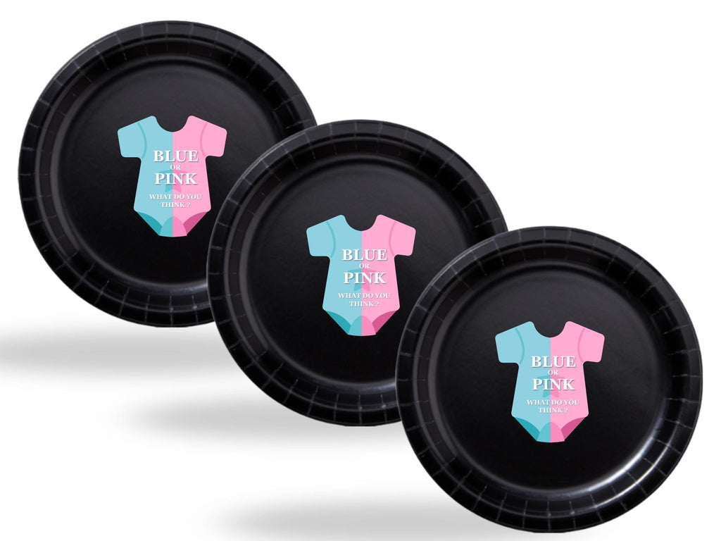 Boy or Girl Baby Shower Paper Plates Set | Black Gender Reveal Tableware | 40 Piece Kit