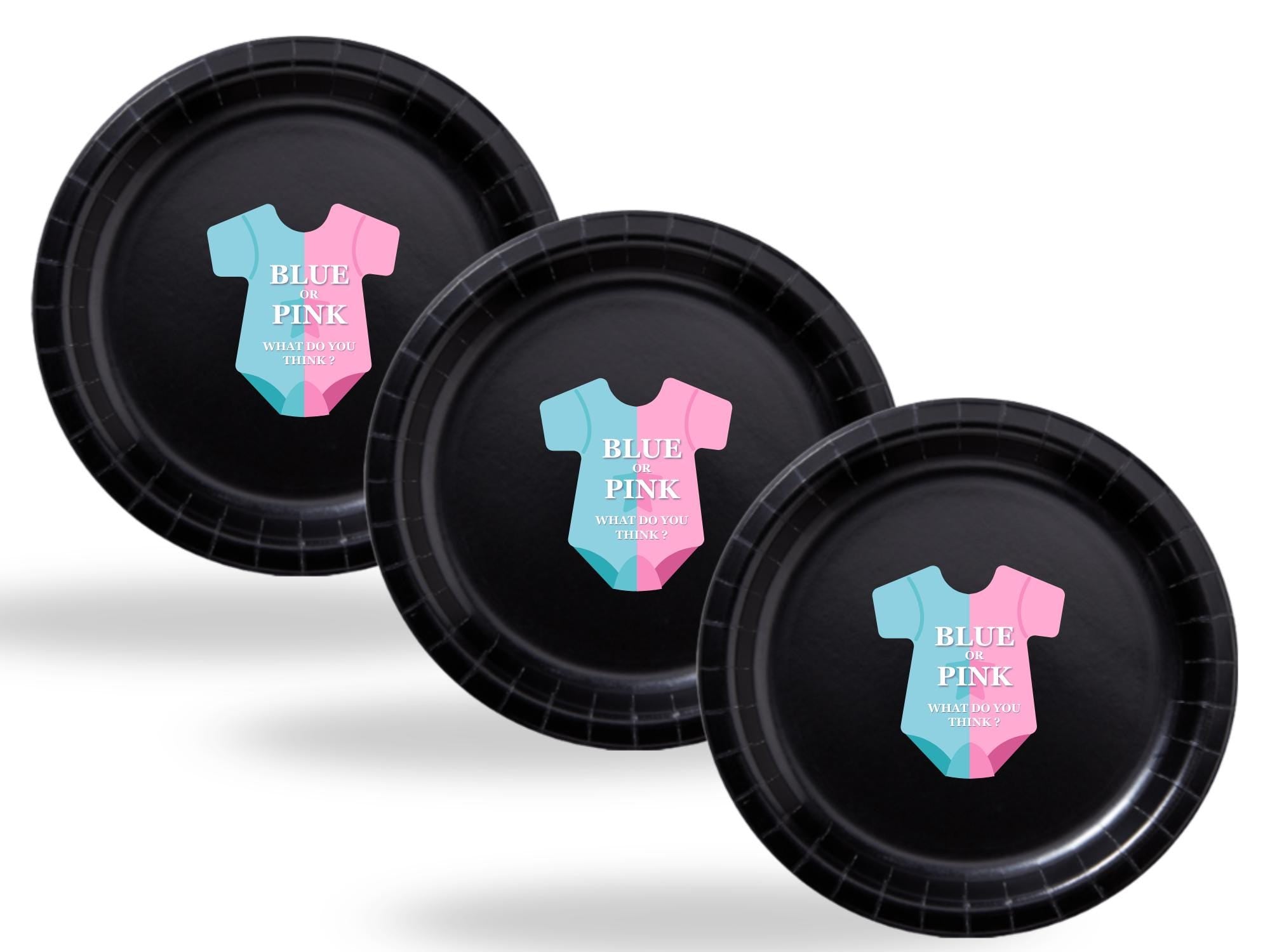 Boy or Girl Baby Shower Paper Plates Set | Black Gender Reveal Tableware | 40 Piece Kit