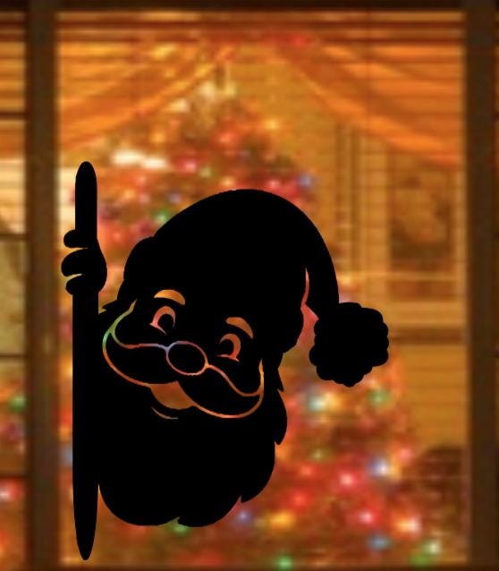 Peeking Santa Window Cling Decal | Large Christmas Decals | Reusable| 14H| Durable