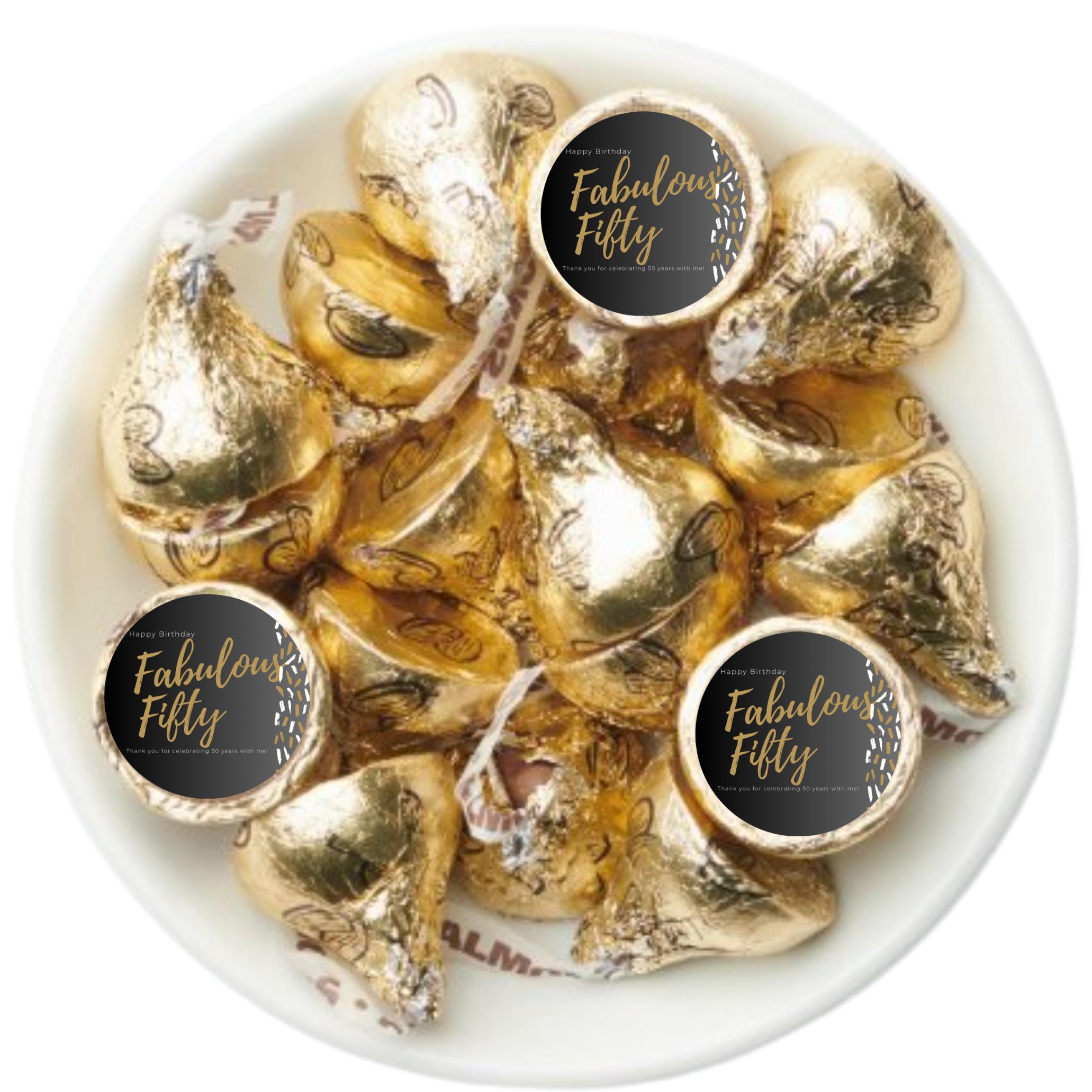 Fabulous Fifty Stickers | 100 Chocolate Candy Kiss Labels |Fabulous Fifty Labels