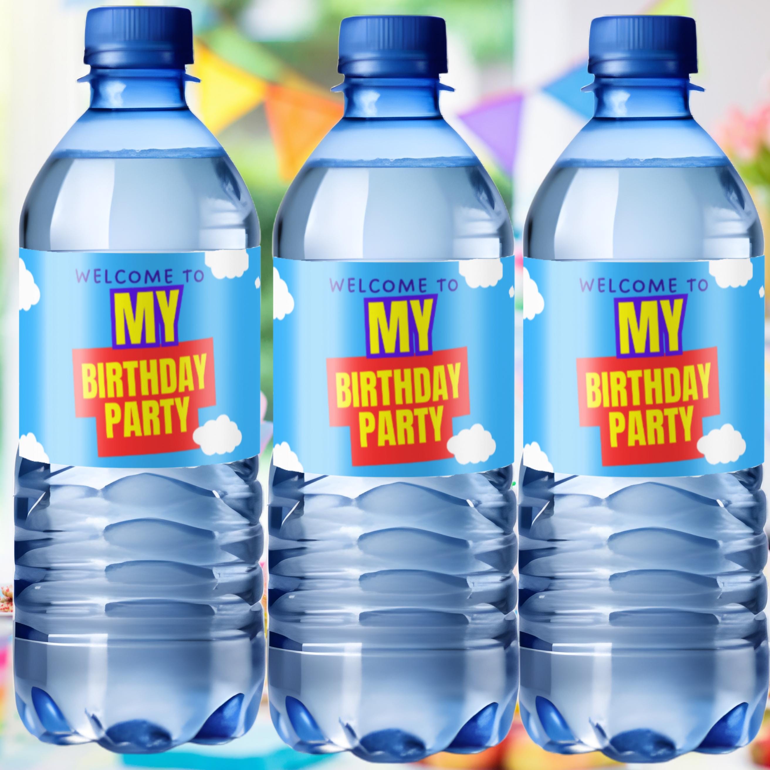 Its My Birthday Party Water Bottle Labels | Blue White Cloud Theme | Set of 12|Glossy| Birthday Favors