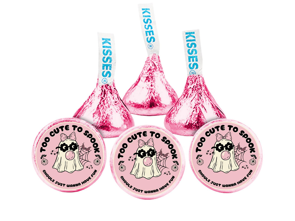 Too Cute to Spook Candy Kiss Stickers | Pink Halloween Peel and Stick Decals | 100 Pack