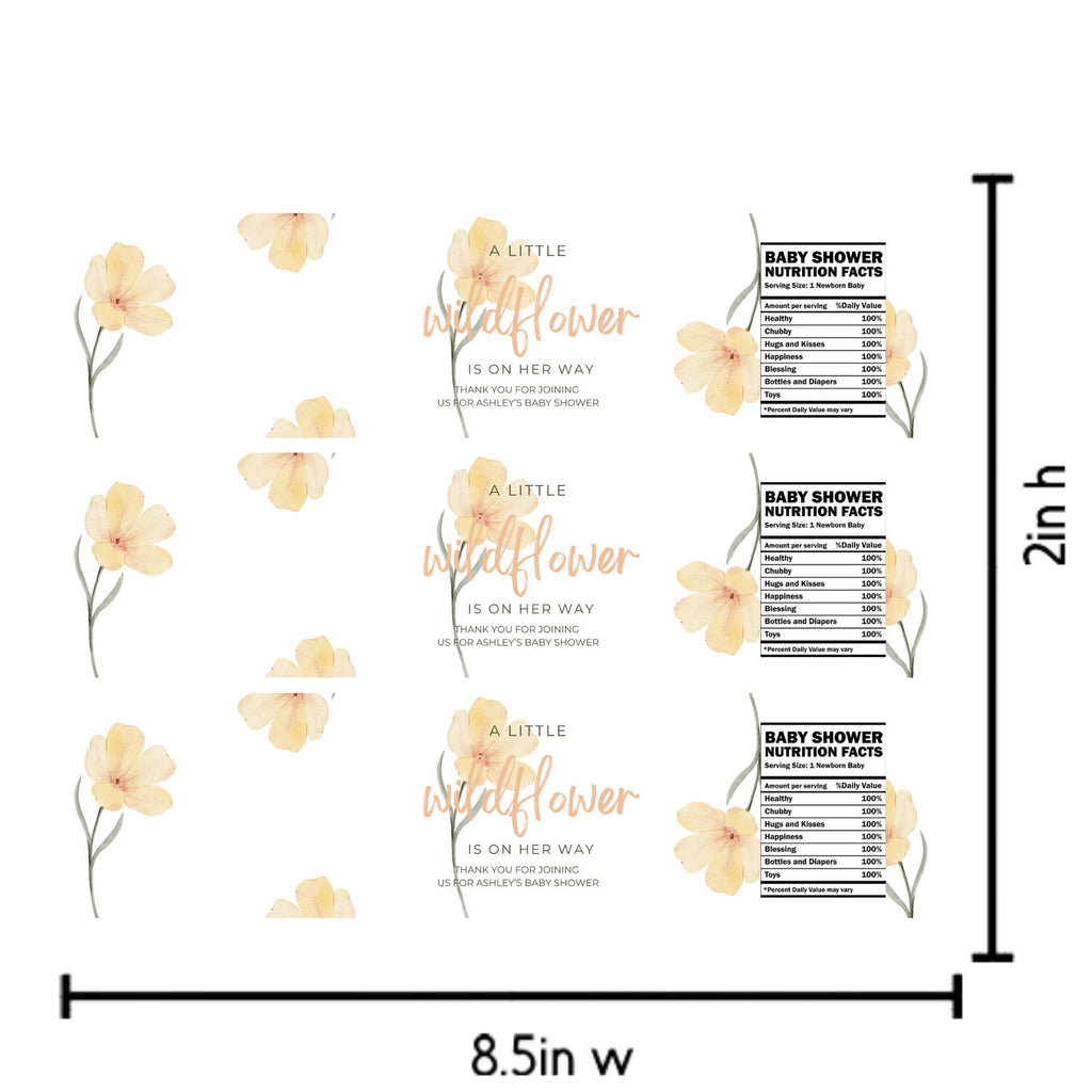 Wildflower Baby Shower Water Bottle Labels | Our Little Wildflower Is On The Way | Set of 12| Glossy