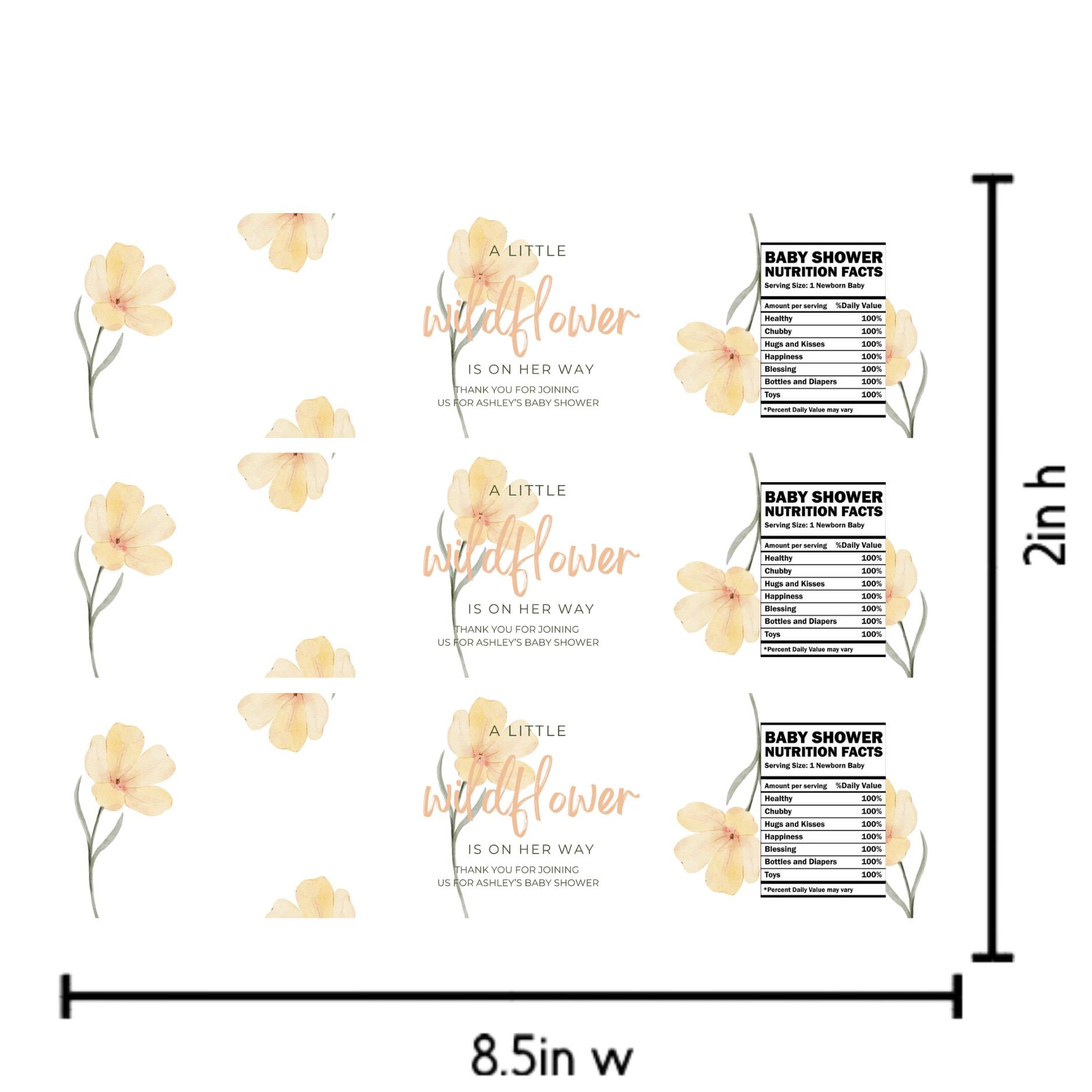 Wildflower Baby Shower Water Bottle Labels | Our Little Wildflower Is On The Way | Set of 12| Glossy