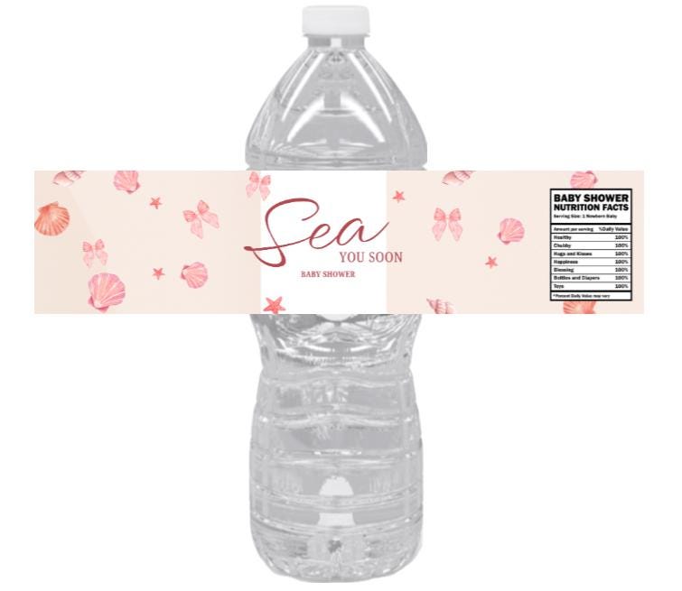 Sea You Soon Baby Shower Water Bottle Labels | Seashell Design |12CT| Glossy