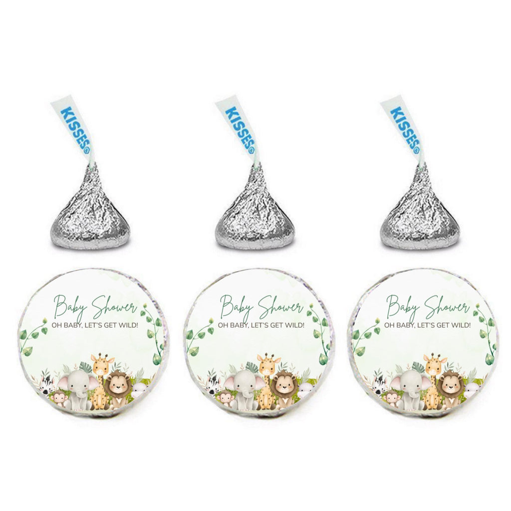 Safari Baby Shower Stickers | 100 Chocolate Candy Kiss Labels | Glossy 0.75in Peel & Stick | Jungle Baby Shower Decorations