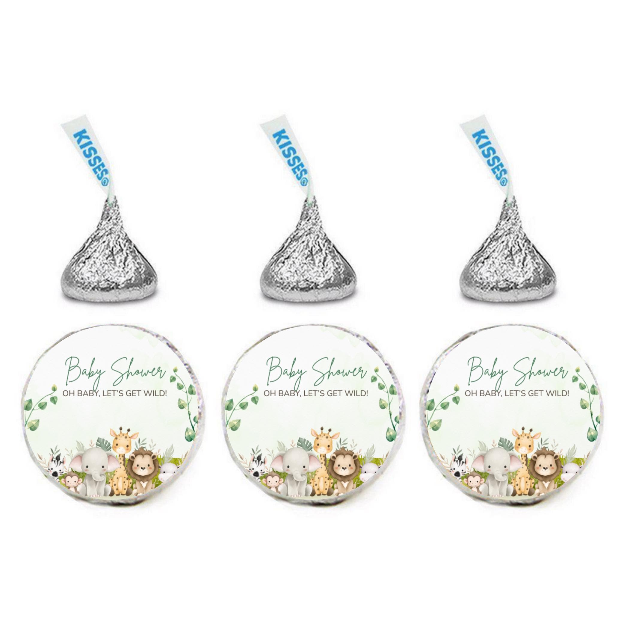 Safari Baby Shower Stickers | 100 Chocolate Candy Kiss Labels | Glossy 0.75in Peel & Stick | Jungle Baby Shower Decorations