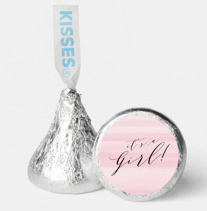 It’s a Girl|Baby Shower Mini Chocolate Labels | Pink Stripes |100ct| Glossy| Shower Treat Labels