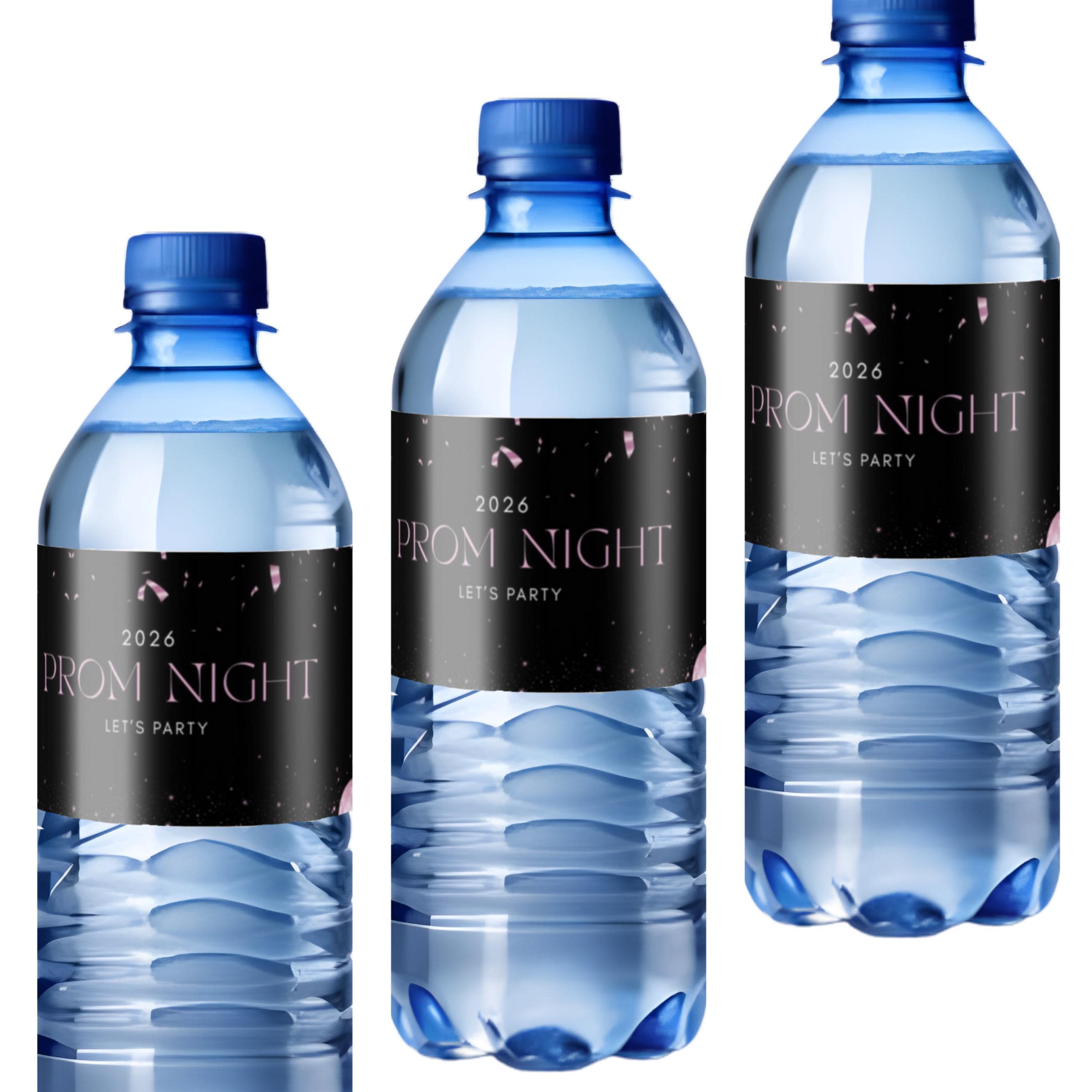 2026 Prom Night Water Bottle Labels | Black Pink Balloon Party Decor | Set of 12|Celebration Table favors