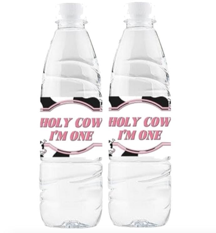 Holy Cow I’m One | 1st Birthday Cow Theme Water Bottle Labels | Set of 12 | Party Favors