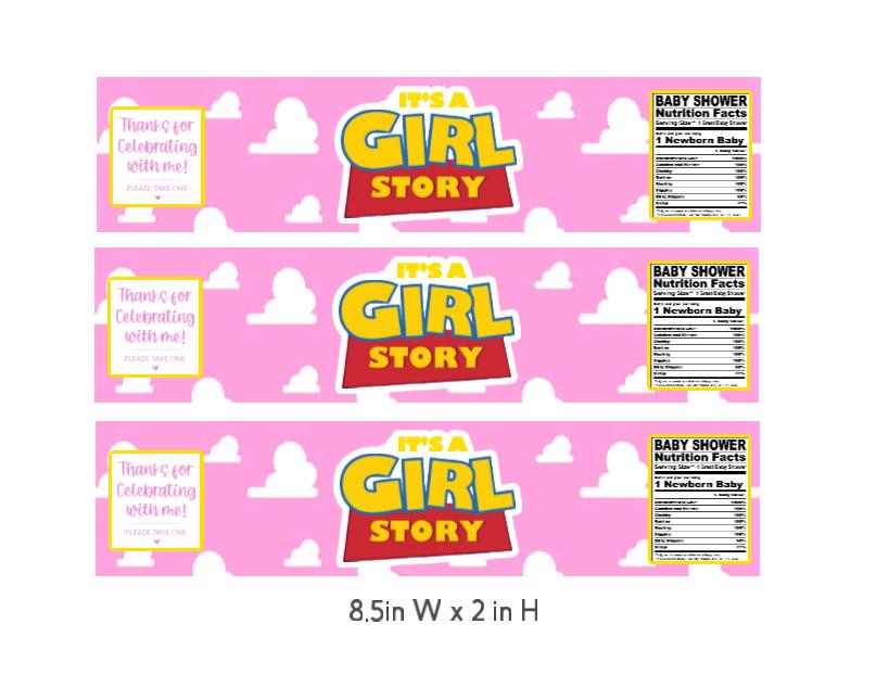 Baby Shower Water Bottle Labels, It's a Girl Story Theme, Pink Cloud Design, 8.5
