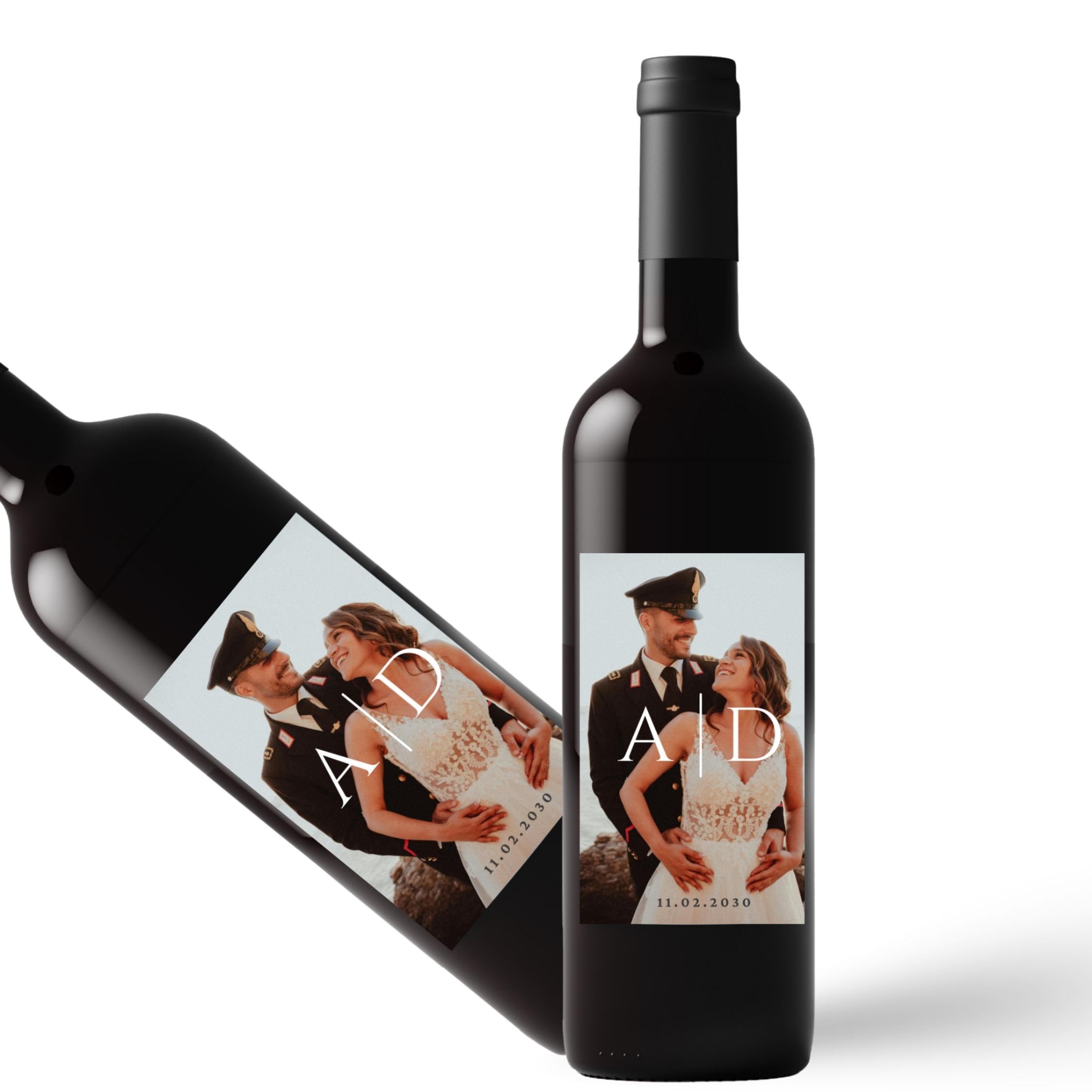 Personalized Wedding Wine Bottle Label | Custom Bride and Groom Initials | Wedding Date & Photo Label| 4pcs
