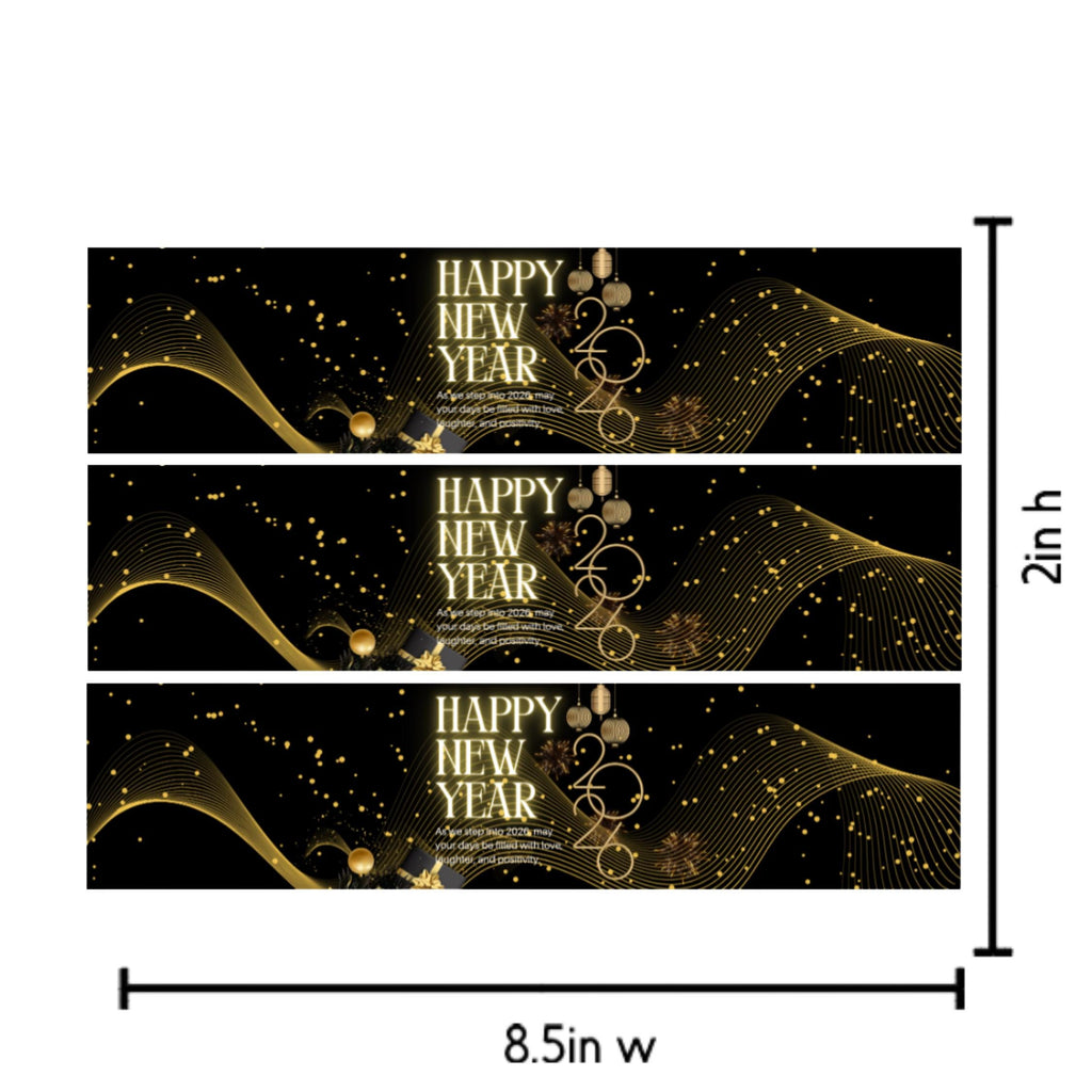 Happy New Years 2026 Water Bottle Labels |New Years Gold Design|12|Glossy| Festive bottle labels