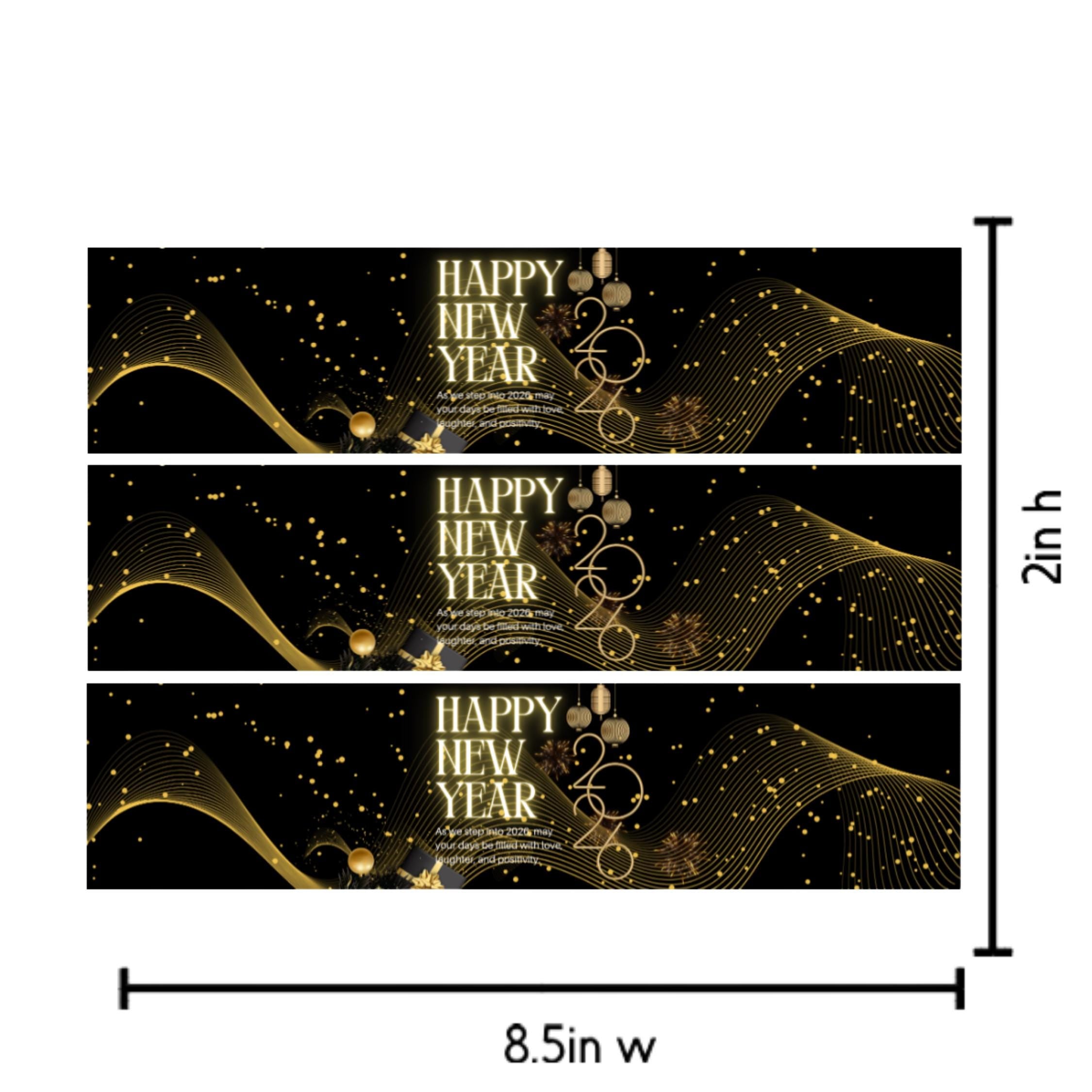 Happy New Years 2026 Water Bottle Labels |New Years Gold Design|12|Glossy| Festive bottle labels