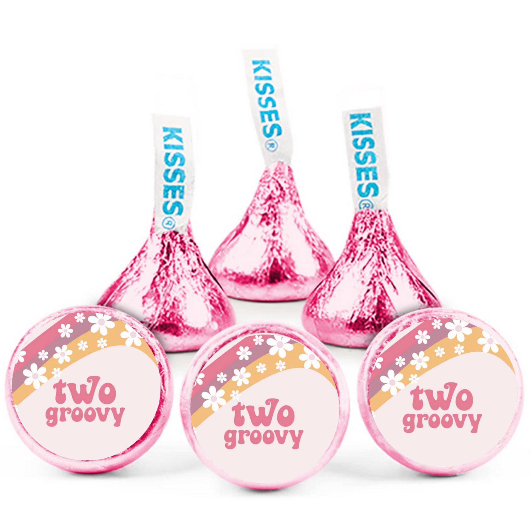 Two Groovy Candy Kiss Stickers | 2nd Birthday Boho Theme | 100 Glossy Peel & Stick Stickers | Durable