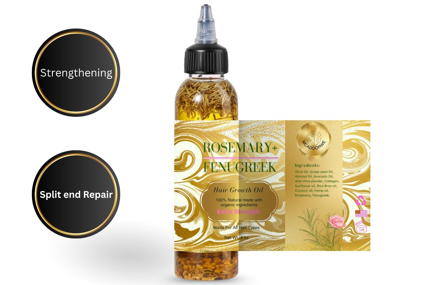 Rosemary Fenugreek Extra Strength Hair Oil | Herbal Infused Scalp Treatment | 4oz | Growth Oil