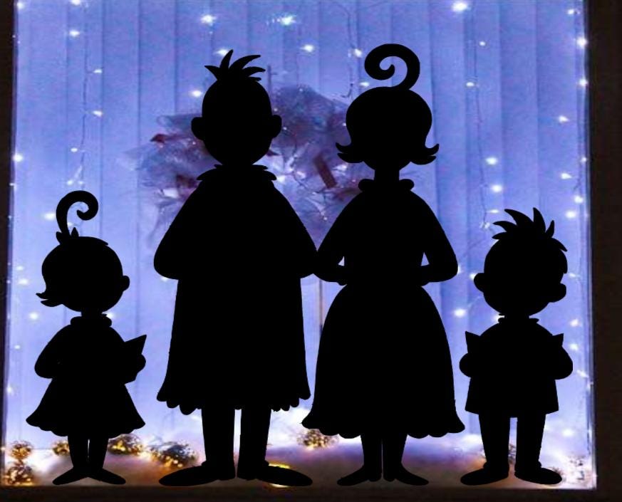 Elf Family Window Cling Decals | Large Christmas Silhouette Decals | Reusable|14.2 W|Christmas Window Display
