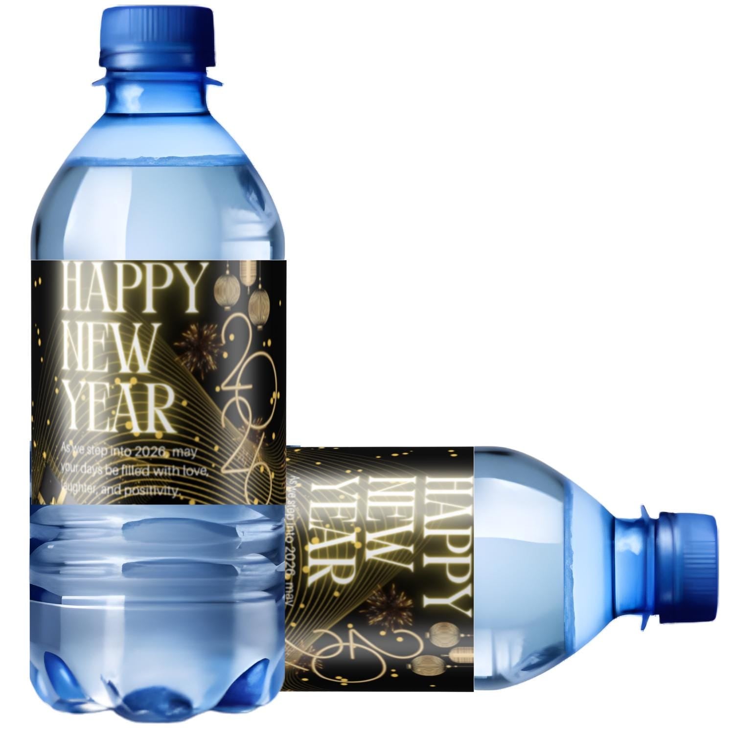 Happy New Years 2026 Water Bottle Labels |New Years Gold Design|12|Glossy| Festive bottle labels