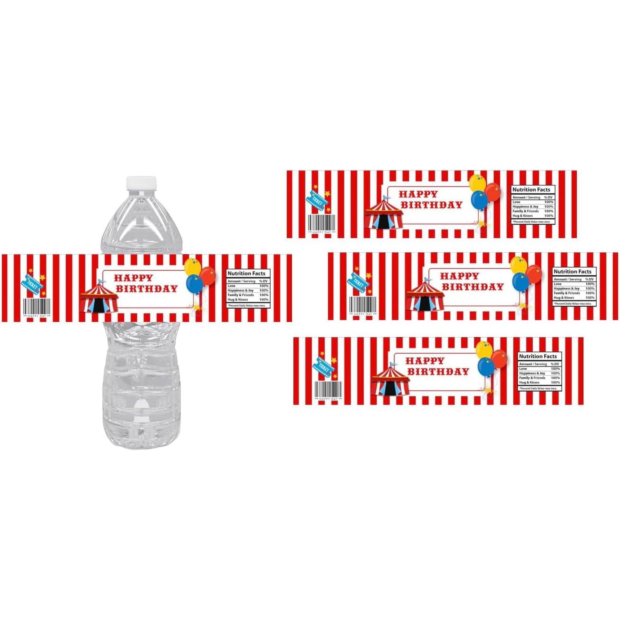 Circus Birthday Water Bottle Labels, Red and White Striped, Set of 15