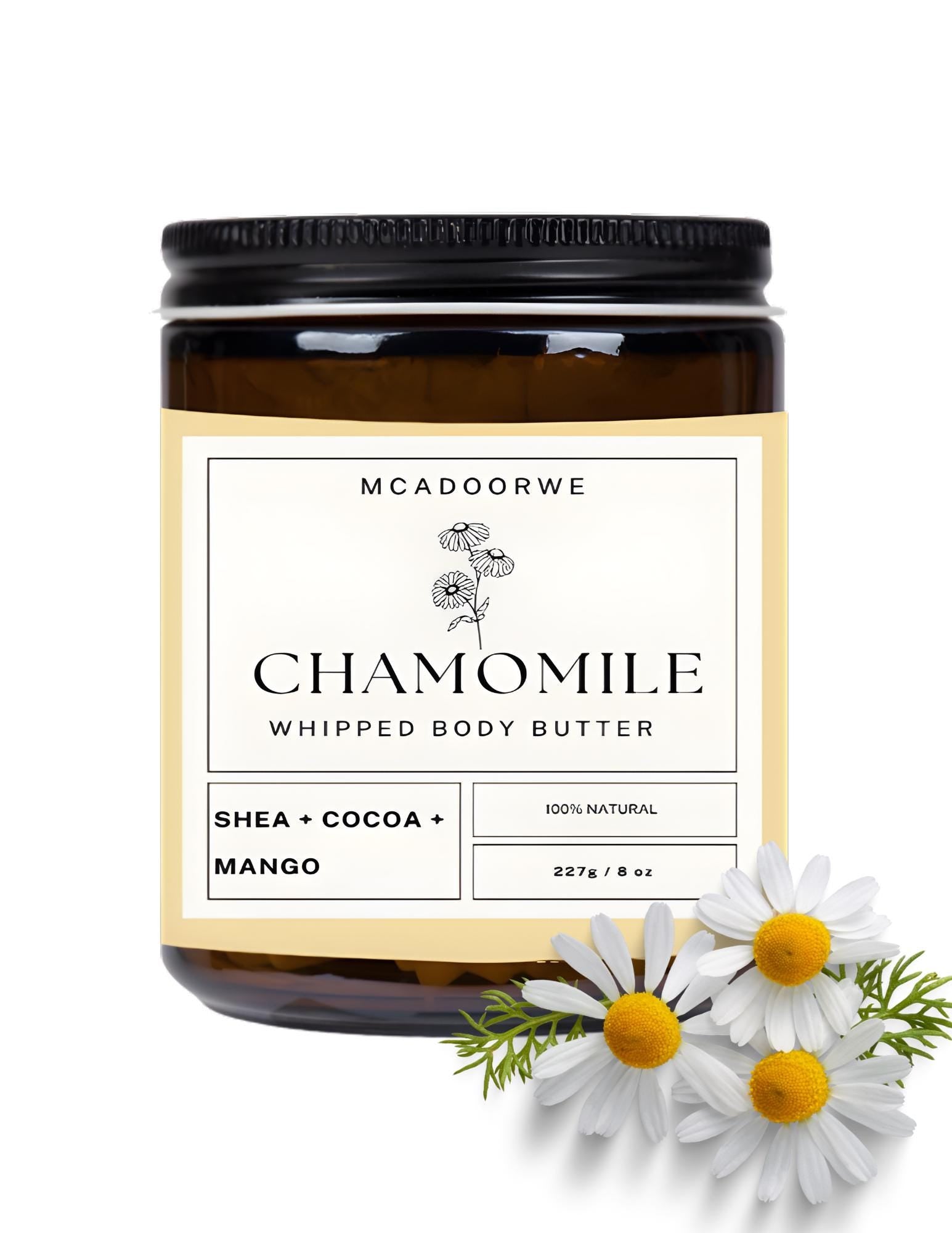 Chamomile Whipped Body Butter | Handmade Organic Shea Mango Cocoa Blend |8 oz|Natural