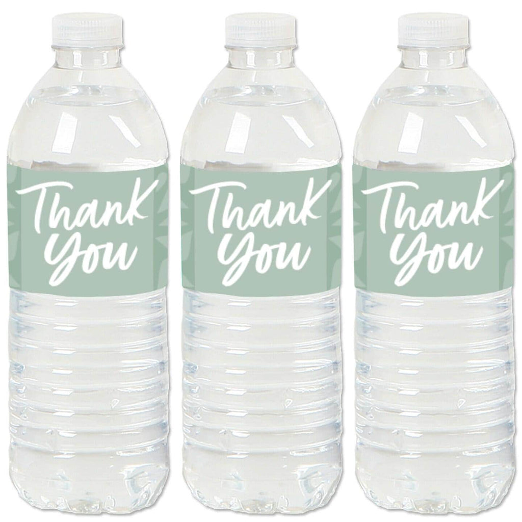 Thank You Water Bottle Labels | Green Floral Design | 12 Count | Event Decorations
