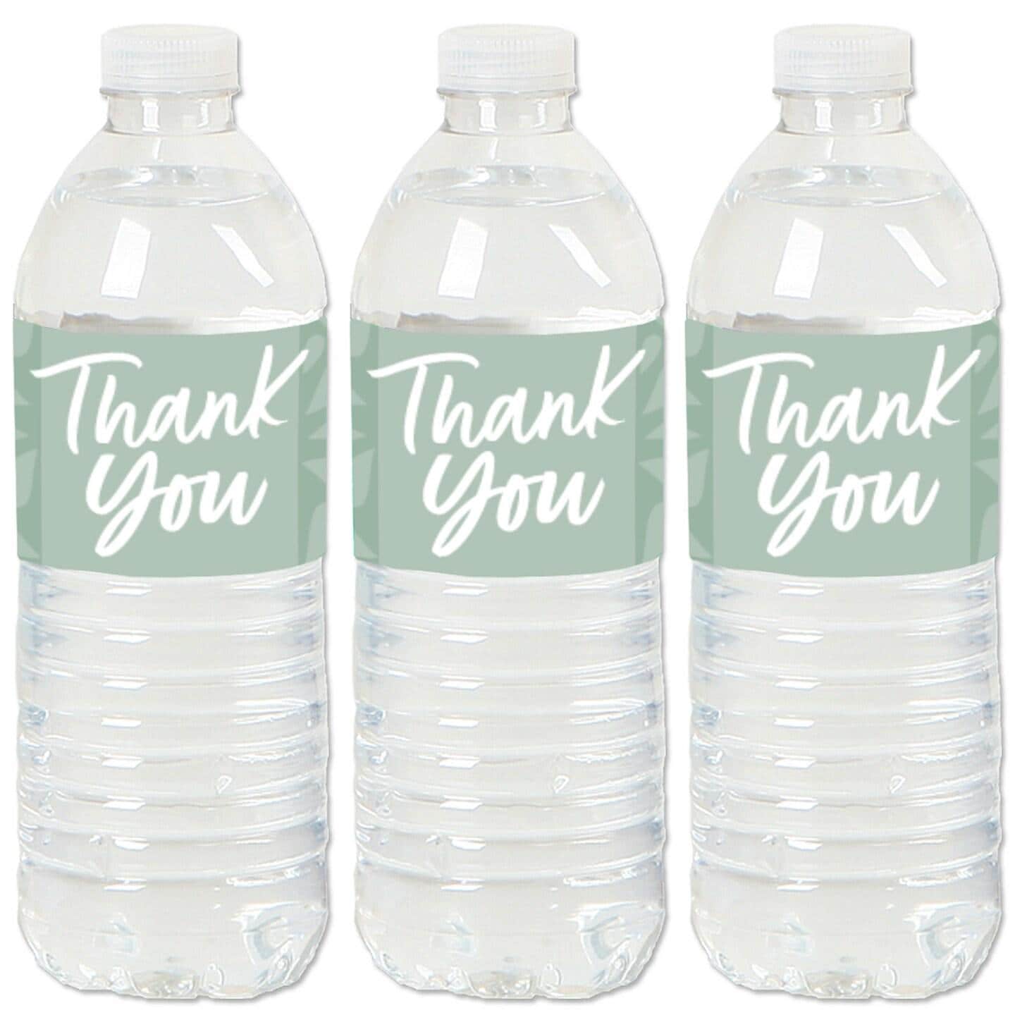 Thank You Water Bottle Labels | Green Floral Design | 12 Count | Event Decorations