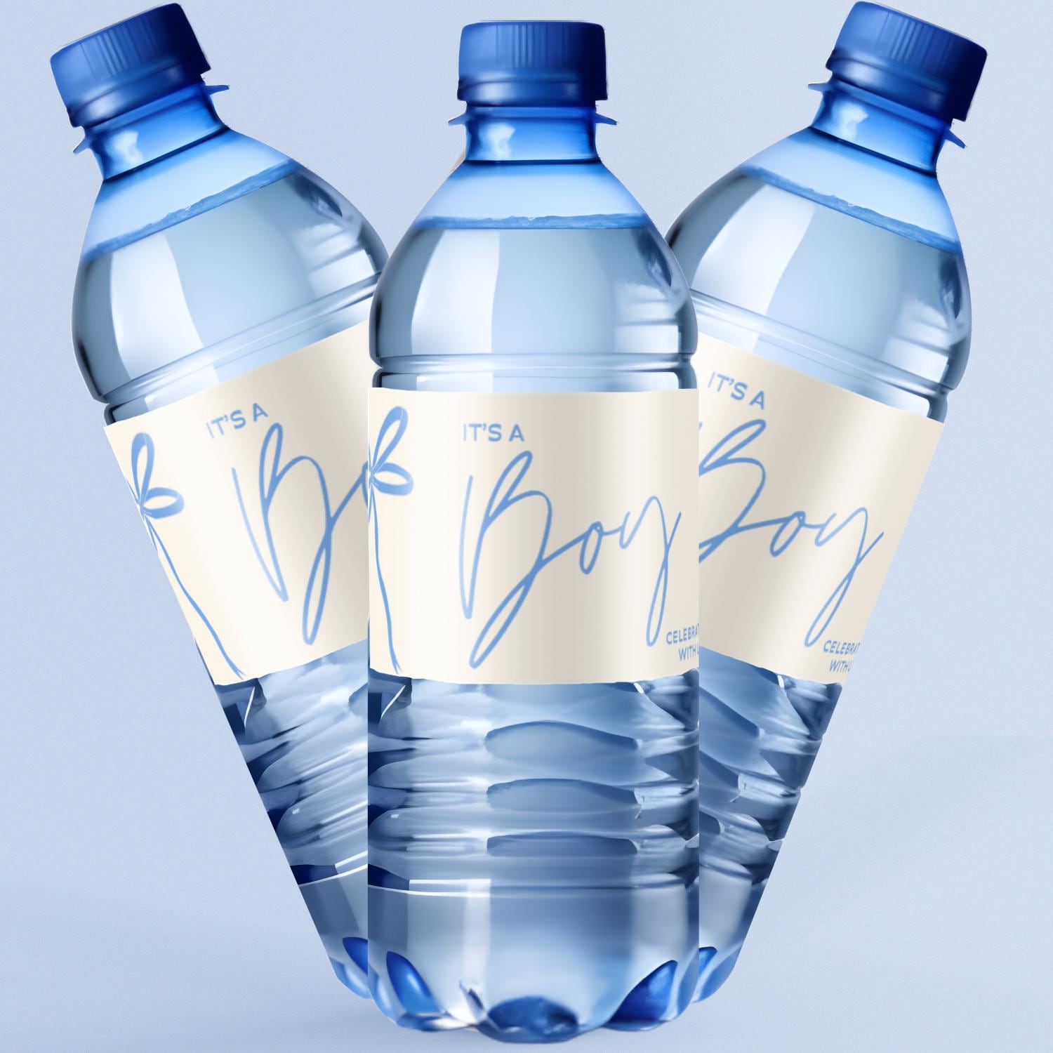 Its a Boy Water Bottle Labels | Baby Shower Party Favors| Blue Ribbon| 12| Glossy|Gender Reveal Bottle Labels
