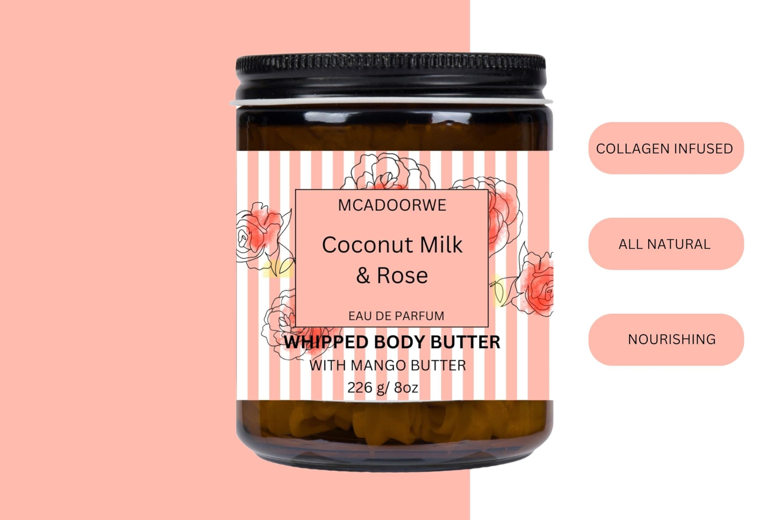 COCONUT MILK & ROSE |Organic Whipped Body Butter| Exclusive| Moisturizing| 8oz