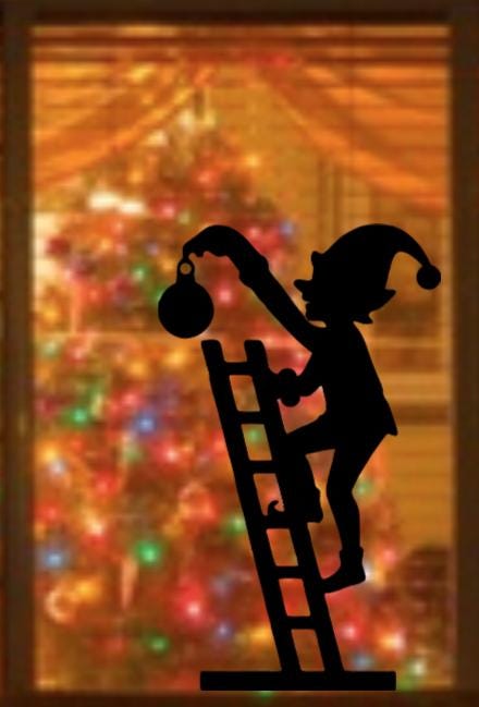 Large Elf Climbing Ladder Christmas Window Cling Decal | Reusable | Christmas Decor| 19H| Reusable