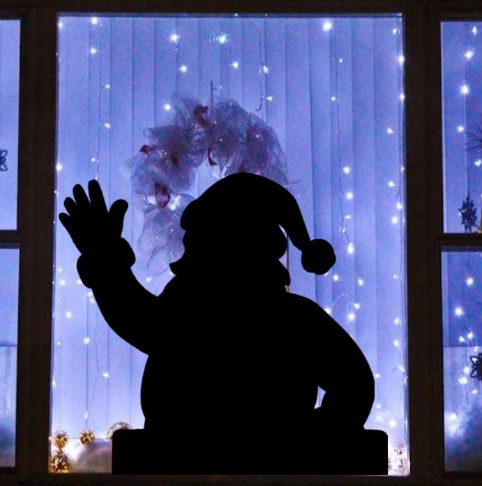 Santa Waving Window Cling | Large Christmas Silhouette Decal | Reusable Holiday Decor
