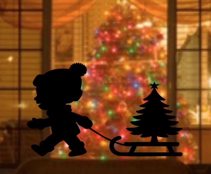 Christmas Window Cling | Large Reusable Silhouette Decal | Holiday Window Decoration