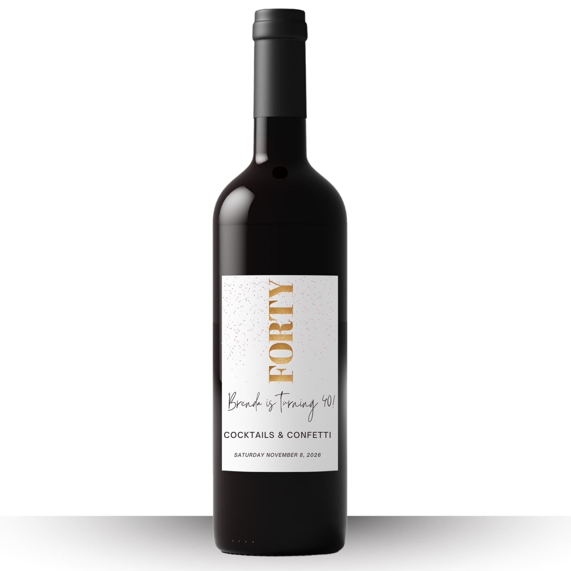 Personalized Name 40th Birthday Wine Bottle Labels| Glossy| Custom Bottle Stickers|4ct