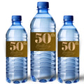 50th Birthday Water Bottle Labels | Fifty Celebration Party Decor | Gold Theme Bottle Wraps | Glossy