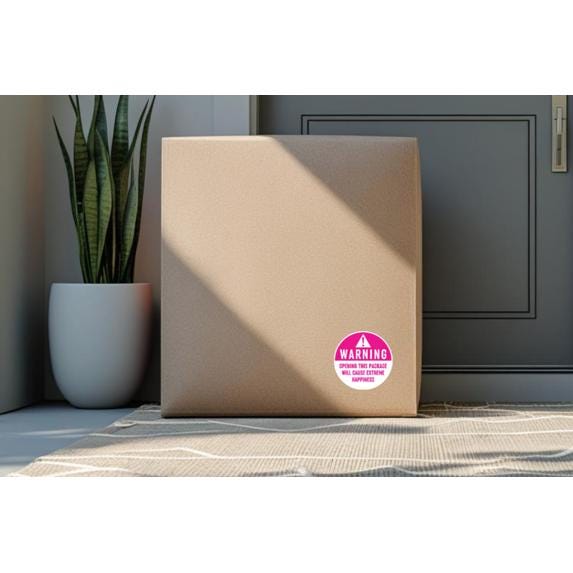 Warning Package Stickers, 2x2 Inches, Pink and White, Set of 100