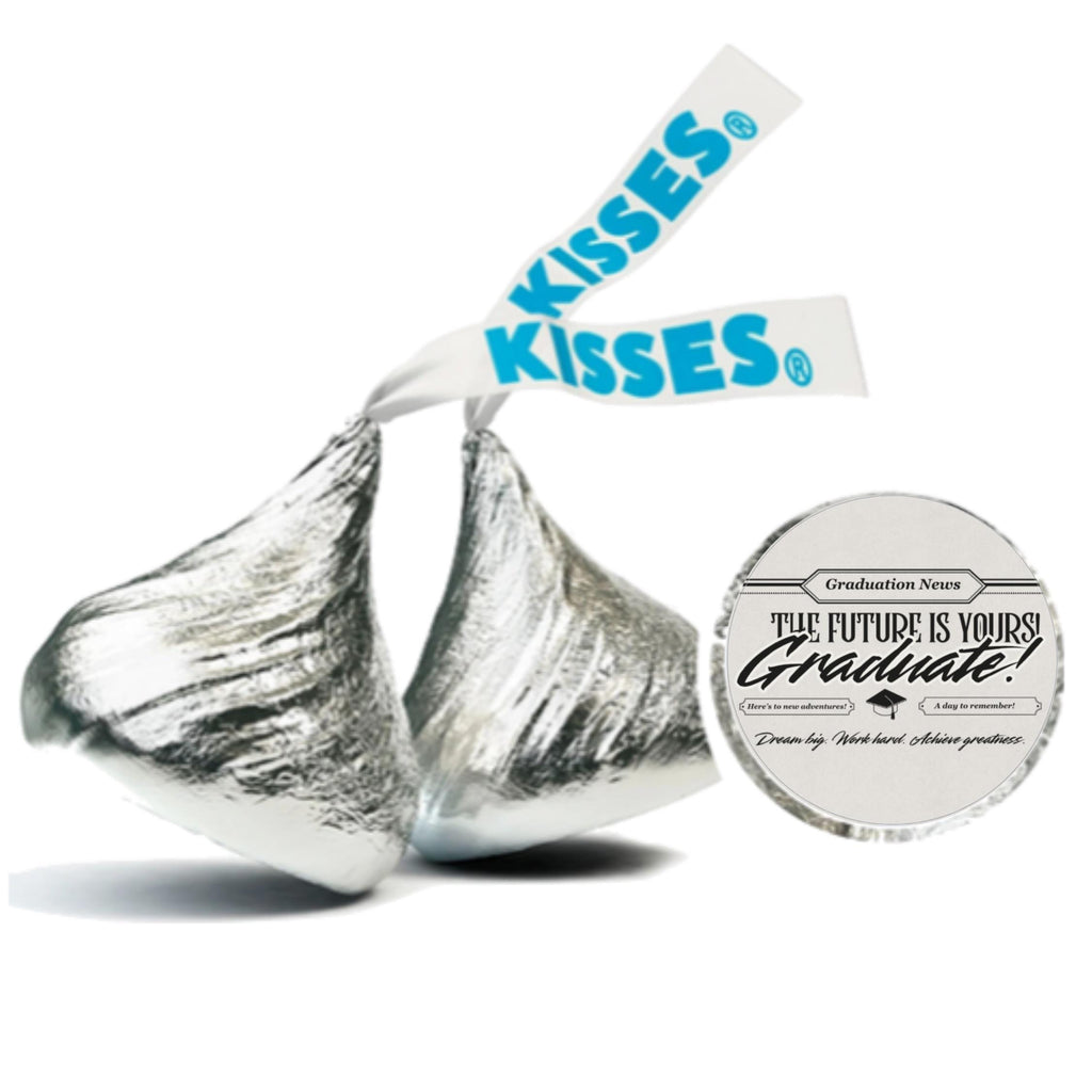 Newspaper Graduation Candy Stickers | The Future Is Yours Graduate Labels | 100 Glossy Candy Kiss Stickers