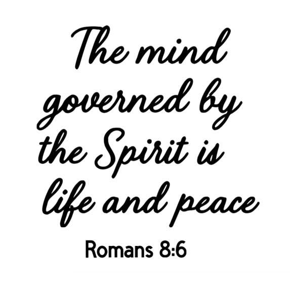 Religious Wall Decal, Romans 8:6 Bible Verse Quote, 11.5x12 inches, Black Script
