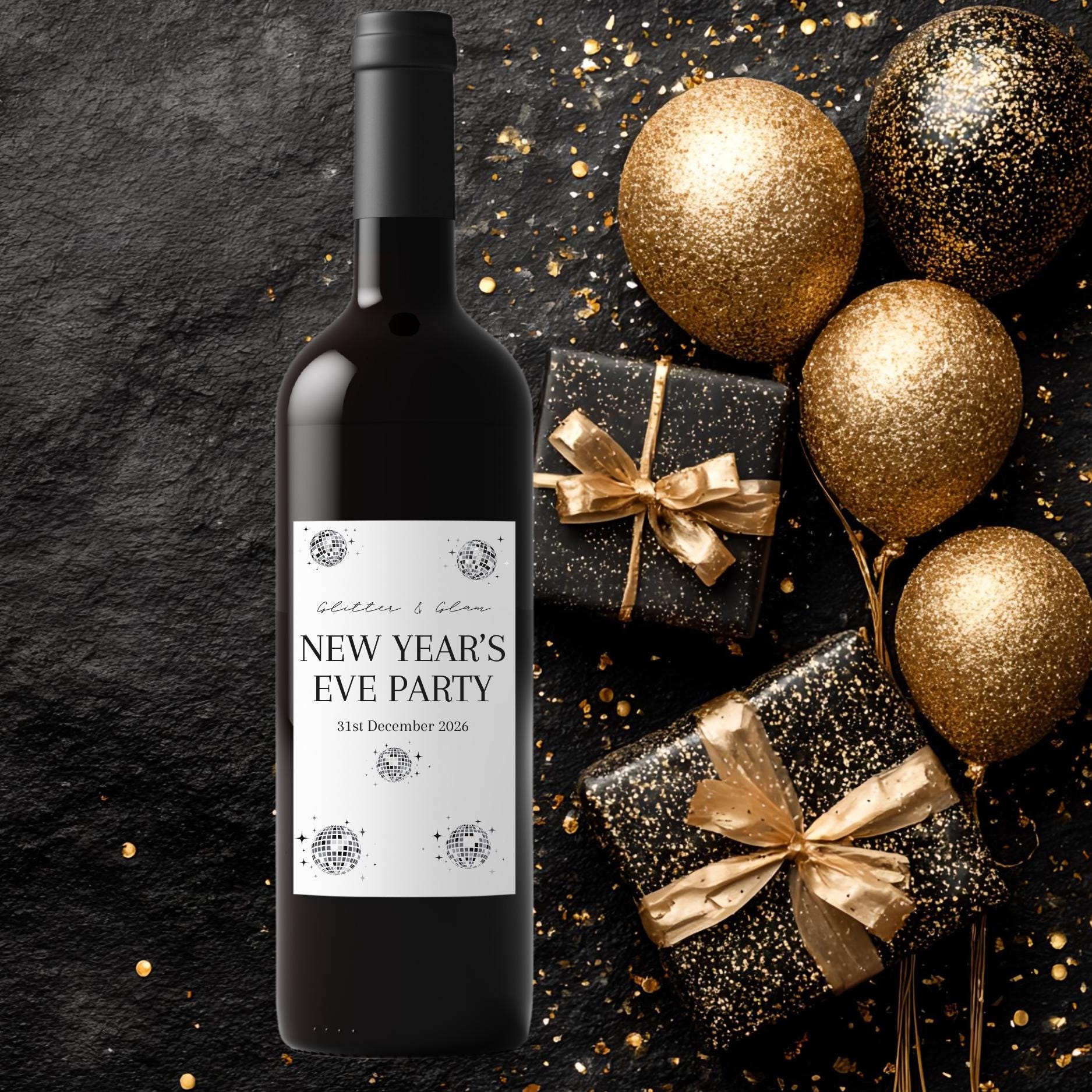 New Year Celebration Wine Labels | Personalized Party Table Decor | Set of 4