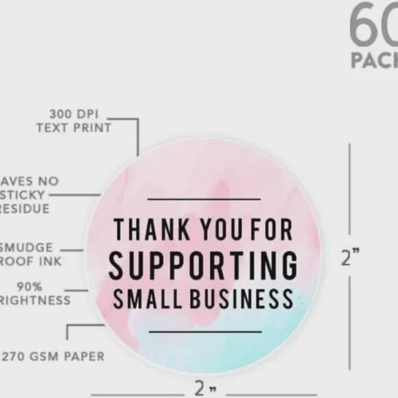 Thank You for Supporting Small Business Stickers, 2 Inch Round, 60 Pack