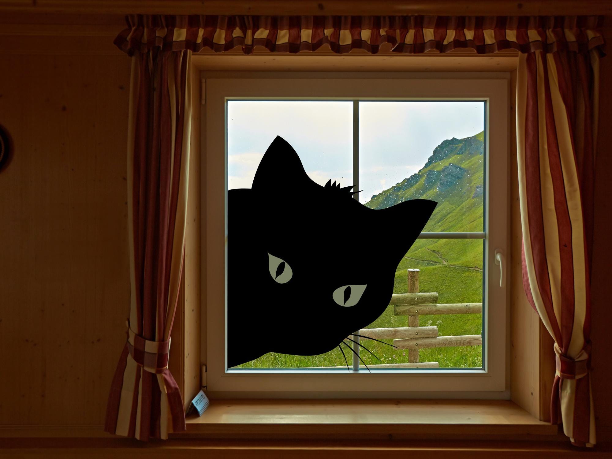 Halloween Black Cat Window Cling Decal | Reusable Spooky Silhouette Decal | 11.5x20in