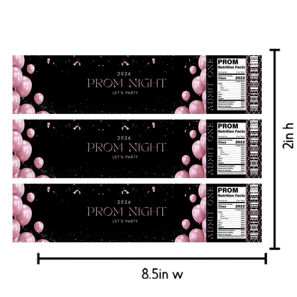 2026 Prom Night Water Bottle Labels | Black Pink Balloon Party Decor | Set of 12|Celebration Table favors