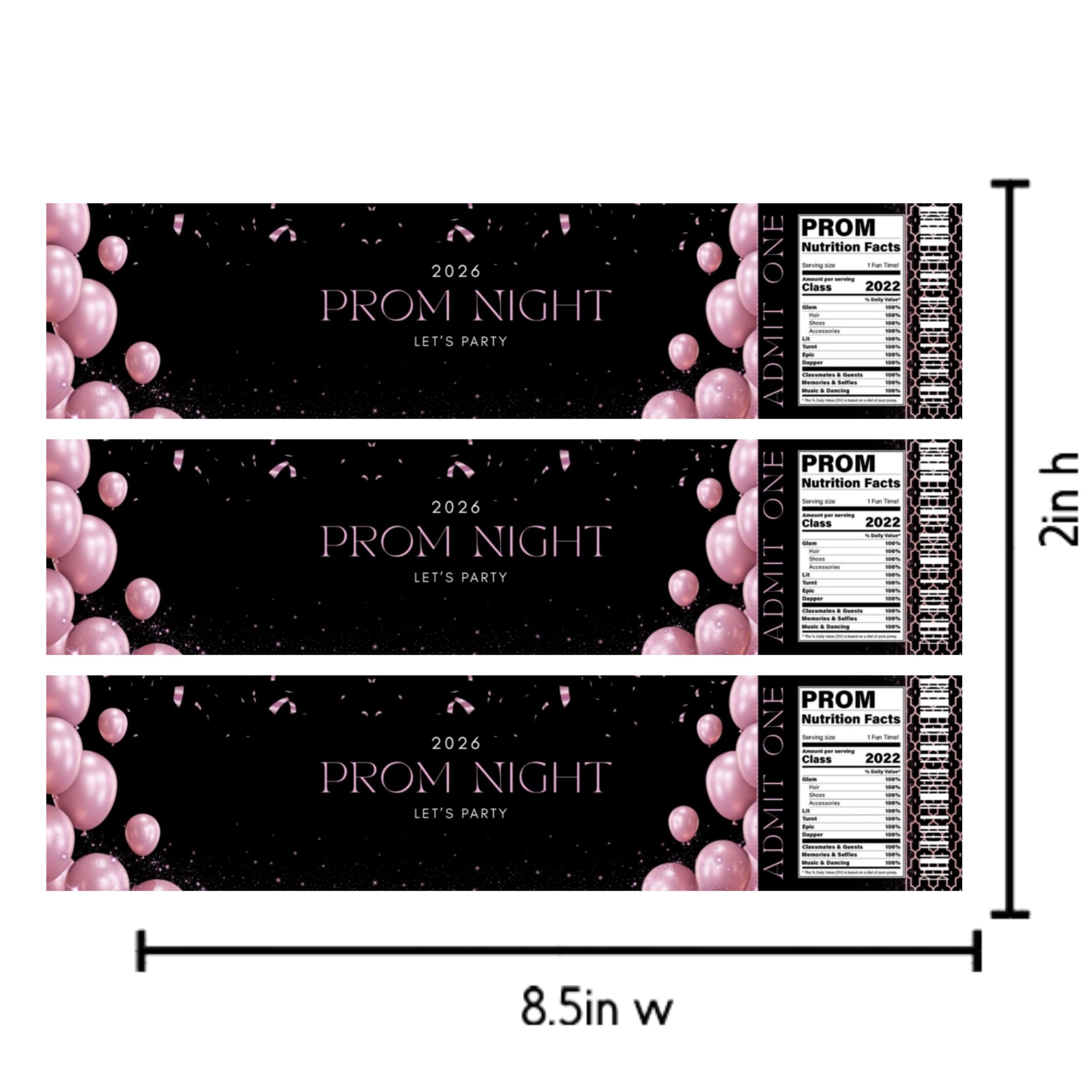 2026 Prom Night Water Bottle Labels | Black Pink Balloon Party Decor | Set of 12|Celebration Table favors