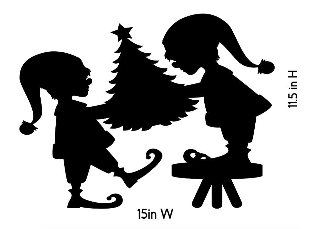 Reusable Elf Silhouette Decal Set | 11.5 H" × 15 W" | Glossy| Black| Christmas Window Decals