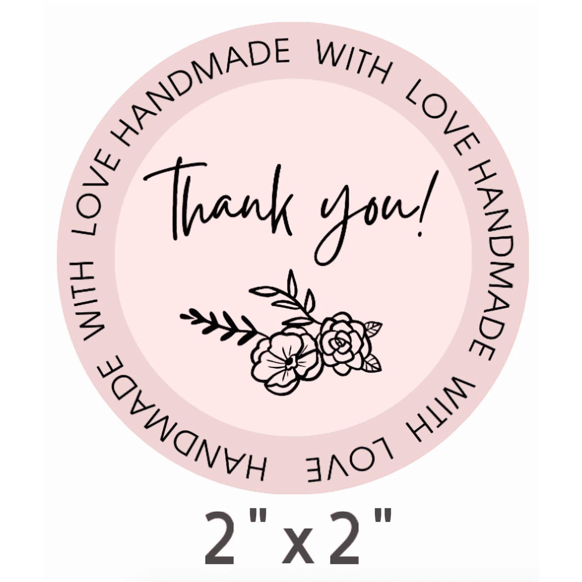 Handmade Thank You Stickers with Floral Design, 2 x 2 inches, Pink, Set of 100