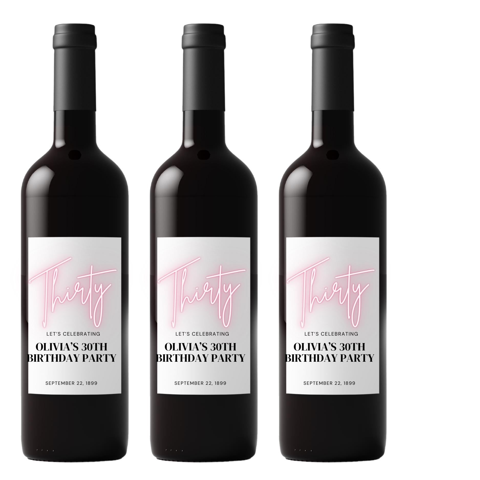 Personalized 30th Birthday Wine Labels | Custom Name Bottle Decor | Glossy Finish